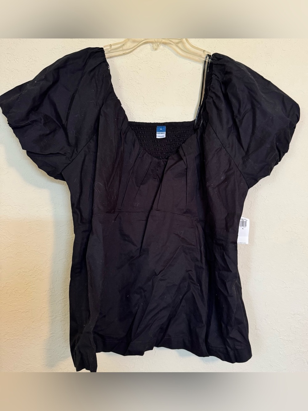 Old Navy Black Puff Sleeve Smocked Yoke Top